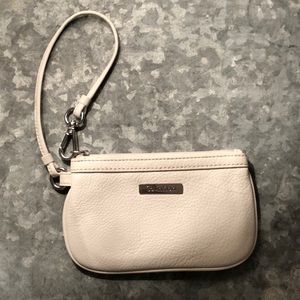 White Soft Peddle Leather Calvin Klein Wristlet
